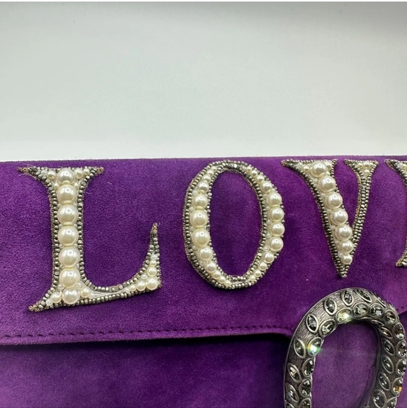 GUCCI Large Dionysus Loved Purple Suede Pearl Clutch, Rare! - Picture 4 of 13